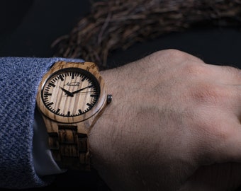 Zebra Wood Watch, Montre en bois, Montre gravée, Montre pour homme, Montre personnalisée, Cadeau pour lui, Cadeau homme, Cadeau pour papa, cadeau de vacances