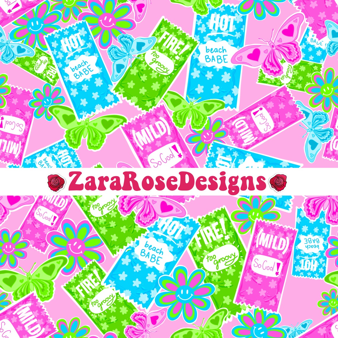 Taco Bell Sauce Packet Groovy Floral Retro Butterfly Seamless Etsy