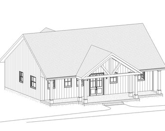 Cypress Gove 30' x 46' Farmhouse Cottage Design - Modern 3 Bed 2 Bath with Large Porch - Build Blueprint Plans PDF