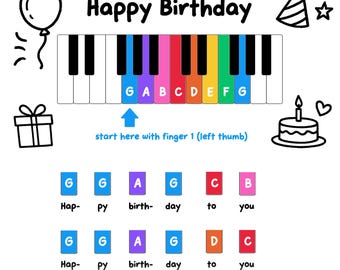 Happy Birthday Color Coded Piano Sheet Music for Kids | Printable PDF | Toddler Beginner Song Montessori