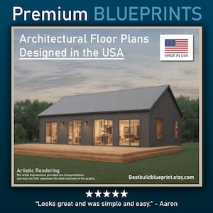 Modern Mountain Lake Cabin, 20’ x 40’, 800 SF, Architectural Drawings Blueprints, ADU Investment Rental, Tiny House Design, Open Plan