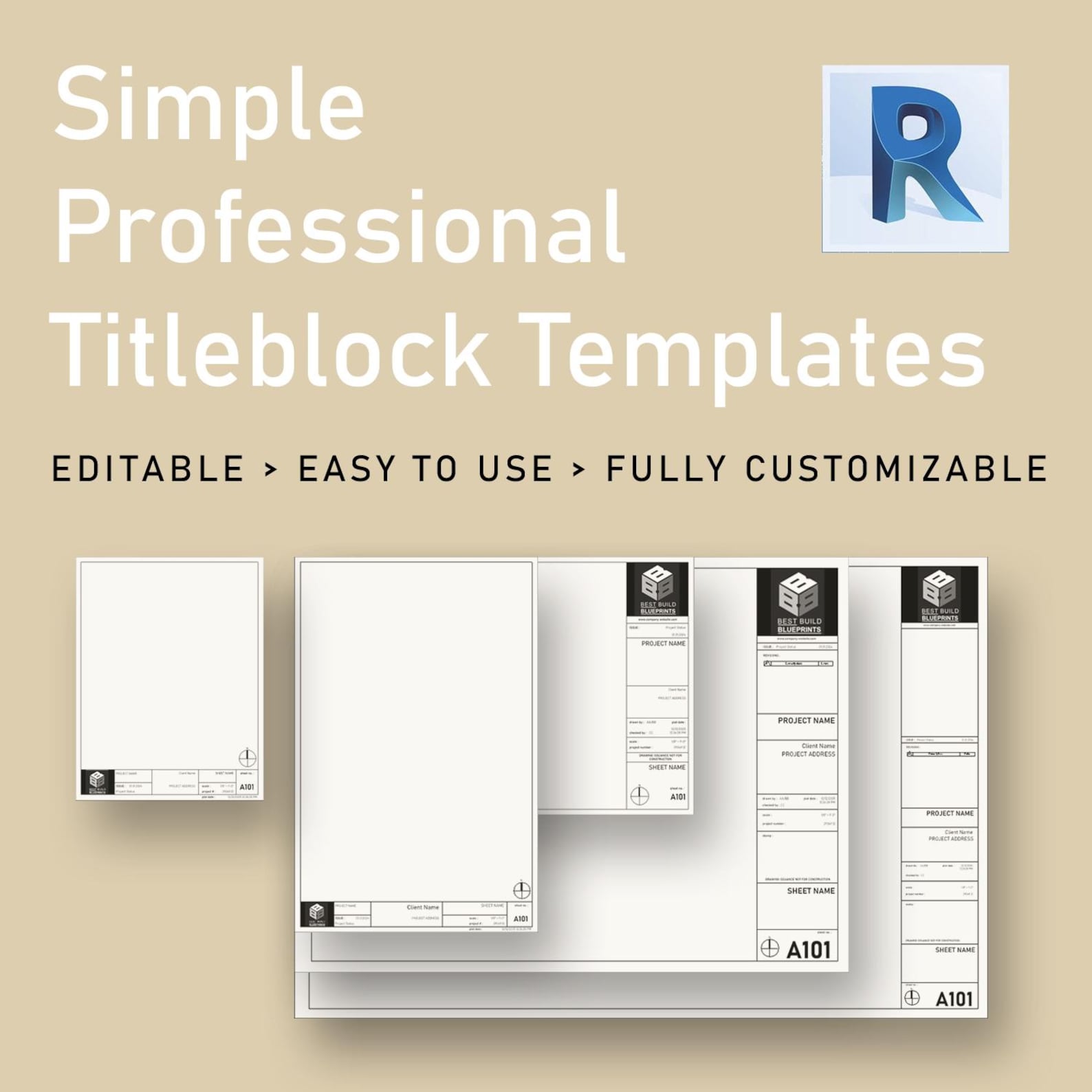 Simple Design Blueprint Title Block Templates REVIT - 8.5x11, 11x17 ...