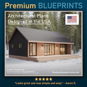 Modern Alpine Cabin, 40’ x 24’, 960 SF, 3 Bedroom Architectural Drawings Blueprints, ADU Investment Rental, Tiny House Design, Open Plan