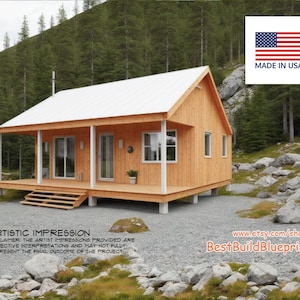 18&#39; x 32&#39; Cabin Tiny House Architectural Blueprint Plans, Construction Details PDF