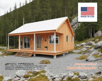 18' x 32' Cabin Tiny House Architectural Blueprint Plans, Construction Details PDF