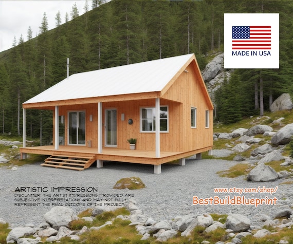 18' x 32' Cabin Tiny House Architectural Blueprint Plans, Construction Details PDF