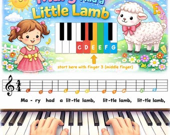 Mary hatte ein kleines Lamm - Farbunterlegte Klavier Noten für Kinder | Druckbare PDF | Kleinkind Anfängerlied Montessori