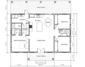 Cypress Gove 30' x 46' Farmhouse Cottage Design - Modern 3 Bed 2 Bath with Large full wide Porch - Build Blueprint Plans PDF