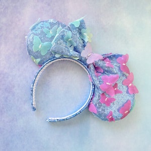 Mouse Ears Headband with Butterflies Pastel Blue Pink Disney Mickey Minnie Hair Accessory Princess Cinderella Birthday Party Favor