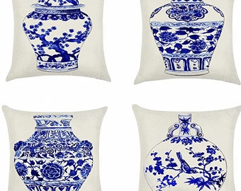 2 Pcs Traditional Chinese Blue & White Porcelain Series 100% Cotton Embroidered Decorative Pillowcase Cushion Cover Throw Pillow Case 18 X 18 Inch 45 X 45 Cm 2, Pot 1 5937387 Queenie® 2 Pcs Traditional Chinese Blue & White Porcelain Series 100% Cotton Embroidered Decorative Pillowcase Cushion Cover Throw Pillow Case 18 X 18 Inch 45 X 45 Cm 2, Pot 1 5937387 Queenie®