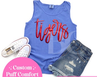 Custom Puff Game Day Tank Mascot Comfort Colors Spirit Shirt Team Sports Football Baseball Basketball Mom Gift Trendy Puffy T-Shirt
