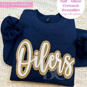 Puff + Glitter Sweatshirt Customizable Sports School Spirit Gift Trendy Puffy Graphic Teen Mom Custom Game Day Coach Football Sparkle Cheer