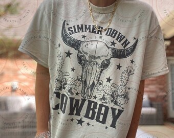 Simmer Down Cowboy - Graphic Tee - Retro Vintage Tee - Classic Country - Western Tee - Punchy - Skull