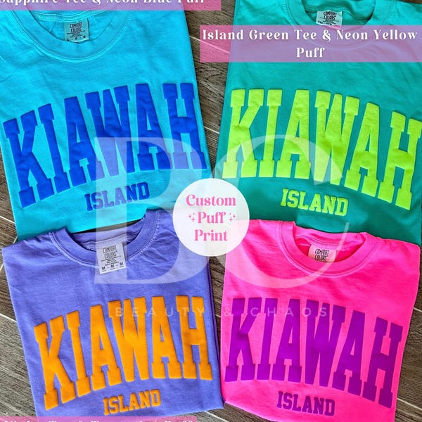 Custom Varsity Font Puff - Tshirt Beach Sunkissed Summer Lake Cruise Swim Trendy Neon Bright River Cheer Gift Youth Boat Sun Back To School