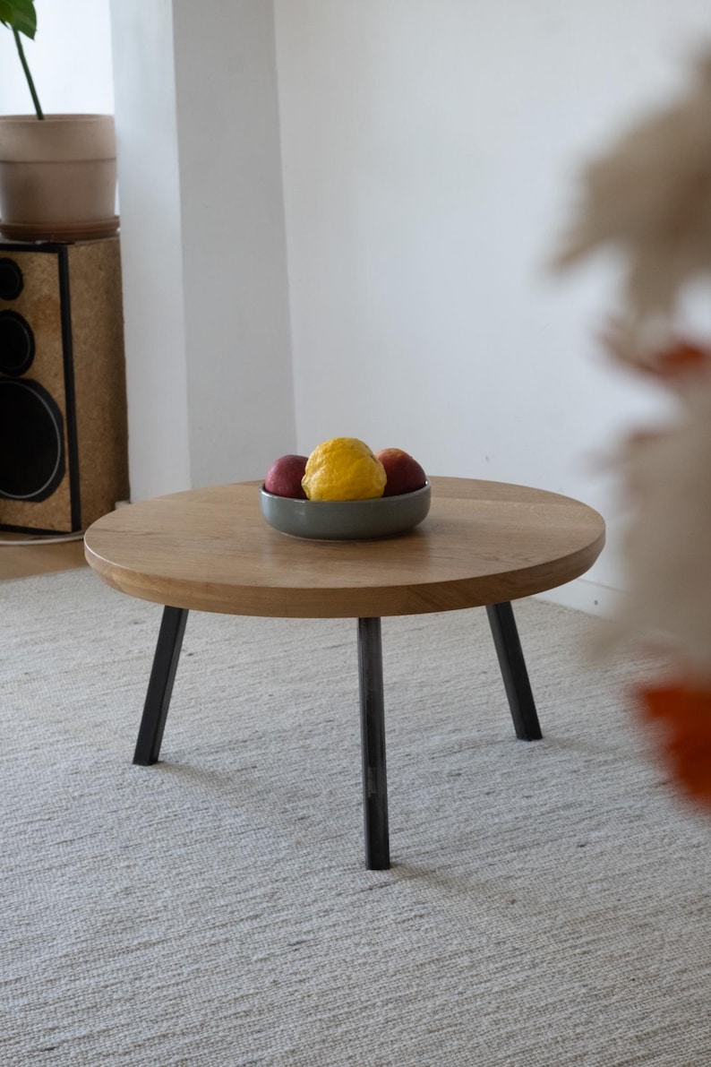 Round Coffee Table | Solid Oak Table With Steel Base | Handmade ...