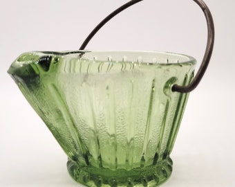 Hazel Atlas Green Glass Bucket Toothpick Holder