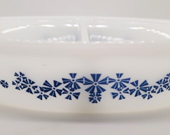 Glassbake Divided Casserole Dish - Blue Windmills