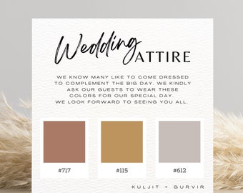 Wedding Attire Card Template, Guest Dress Code, Wedding Color Palette, Wedding, Color Chart for Wedding, Download, Digital