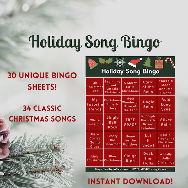 Holiday Song Bingo