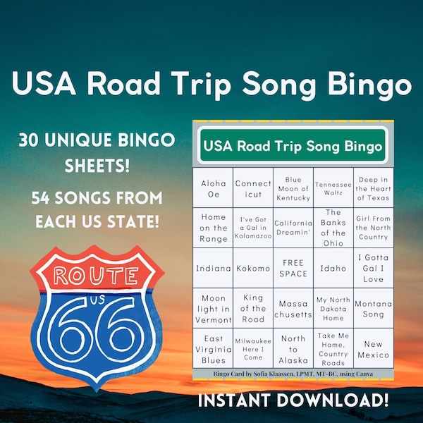 USA Road Trip Song Bingo - 30 pack