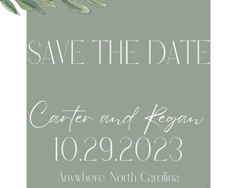 save the date, minimalist save the date template, greenery save the date