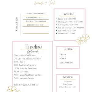 Wedding Day Details Template | Wedding Party Timeline | Wedding Day Schedule | Bridal Party Timeline