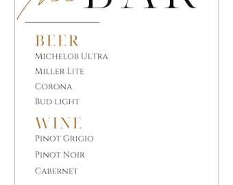 wedding bar sign, bar menu sign, modern bar sign, alcohol sign, wedding signage