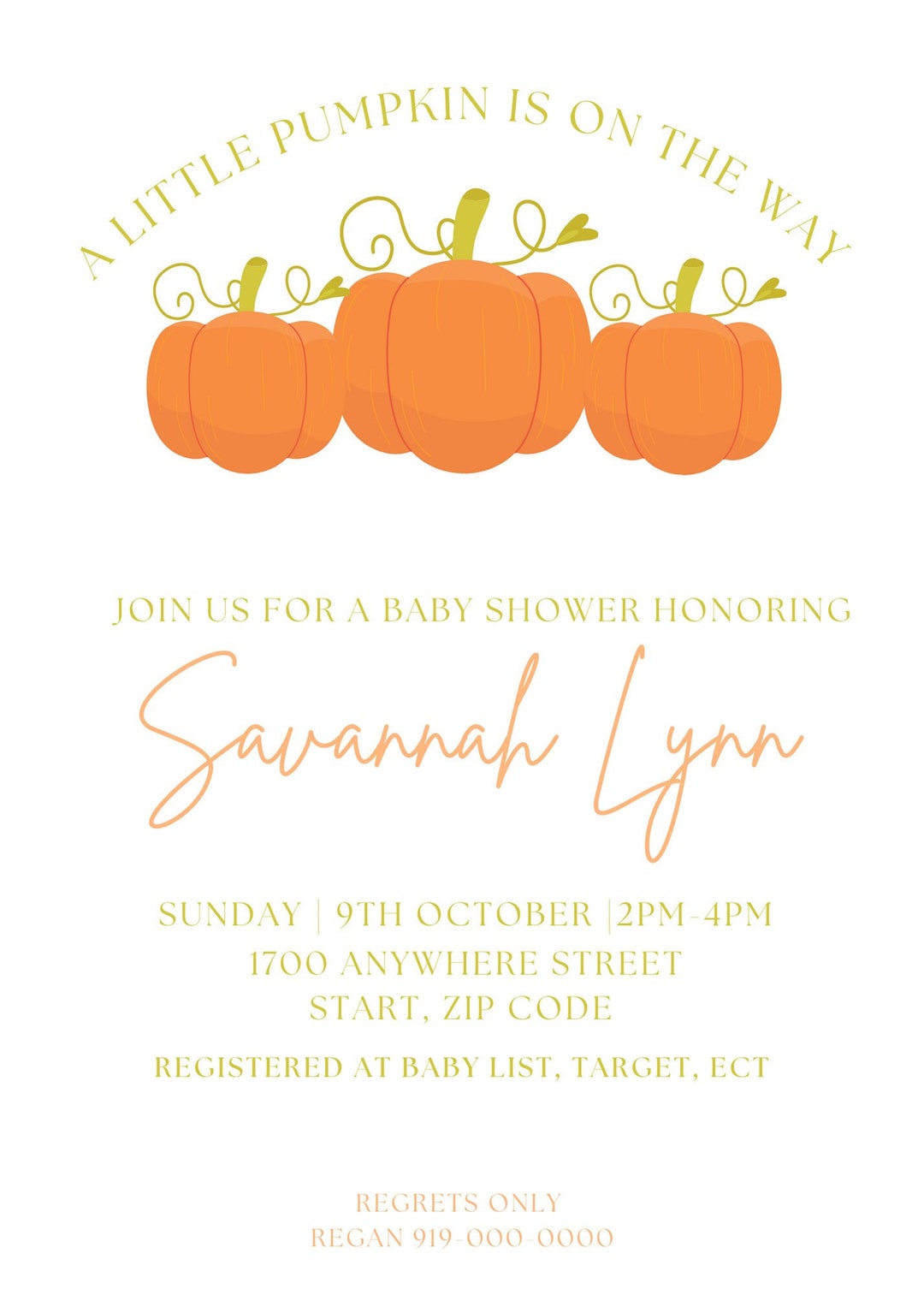Pumpkin Baby Shower Invite, Template, Baby Shower, Pumpkin Invite Etsy
