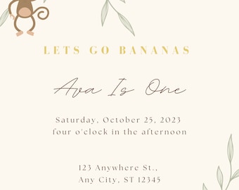 Birthday invite, first birthday, template invite