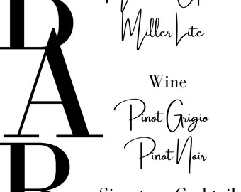 BAR wedding sign, BAR template, DIY drink sign