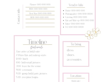Wedding Day Details Template | Wedding Party Timeline | Wedding Day Schedule | Bridal Party Timeline | Groomsman timeline