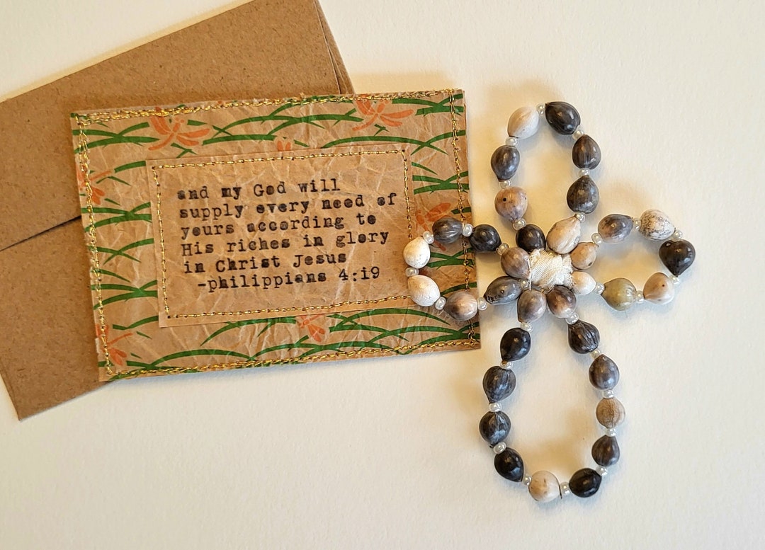Job's Tears Cross, Beaded Cross, Christian Cross, Scripture Card ...