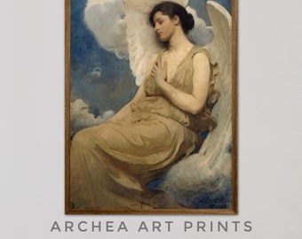 vintage art painting | printable download | sky painting | vintage angel painting | modern Interior wall art | angel painting |005