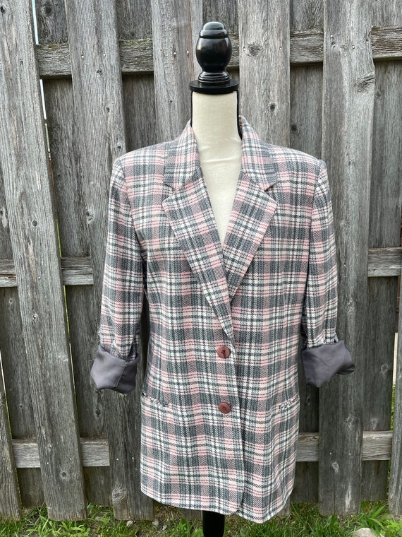 Vintage Pink and Gray Plaid Blazer by Requirements - image 2