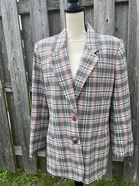 Vintage Pink and Gray Plaid Blazer by Requirements - image 6