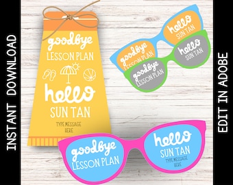 End of Year Teacher Gift Tag, Summer Sunscreen Sunglasses, Editable PDF (Digital Download)