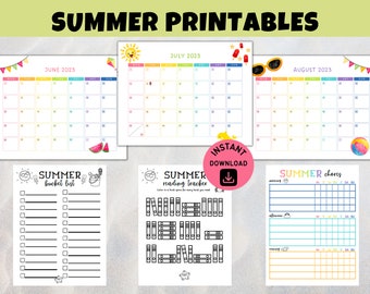 Printable Kids Summer Activity Planner, 2023 Summer Monthly, Weekly Calendar, Summer Bucket List, Chore, Reading Tracker, Instant Download