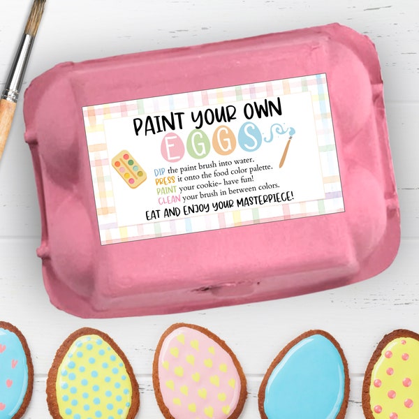 Printable PYO Easter Cookies Mini Egg Carton Label, Easter Paint Your Own Eggs Directions and Label, PYO Cookie Pastel Tag, Instant Download