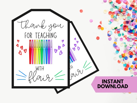 PRINTABLE Flair Pen Gift Tag Teacher Appreciation (Download Now) 