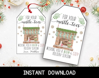 Printable Mistletoe Socks Gift Tag: Editable Christmas Tag (Instant Download)