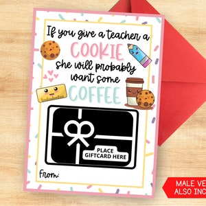 Titular de la tarjeta de regalo de café imprimible para el maestro, si le da una galleta a un maestro, Dunkin Donuts, Starbucks, regalo del estudiante, descarga instantánea