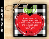 Printable Apple Gift Tag for Back to School First Day of - Etsy