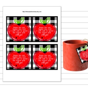 Printable Apple Gift Tag for Back to School First Day of - Etsy