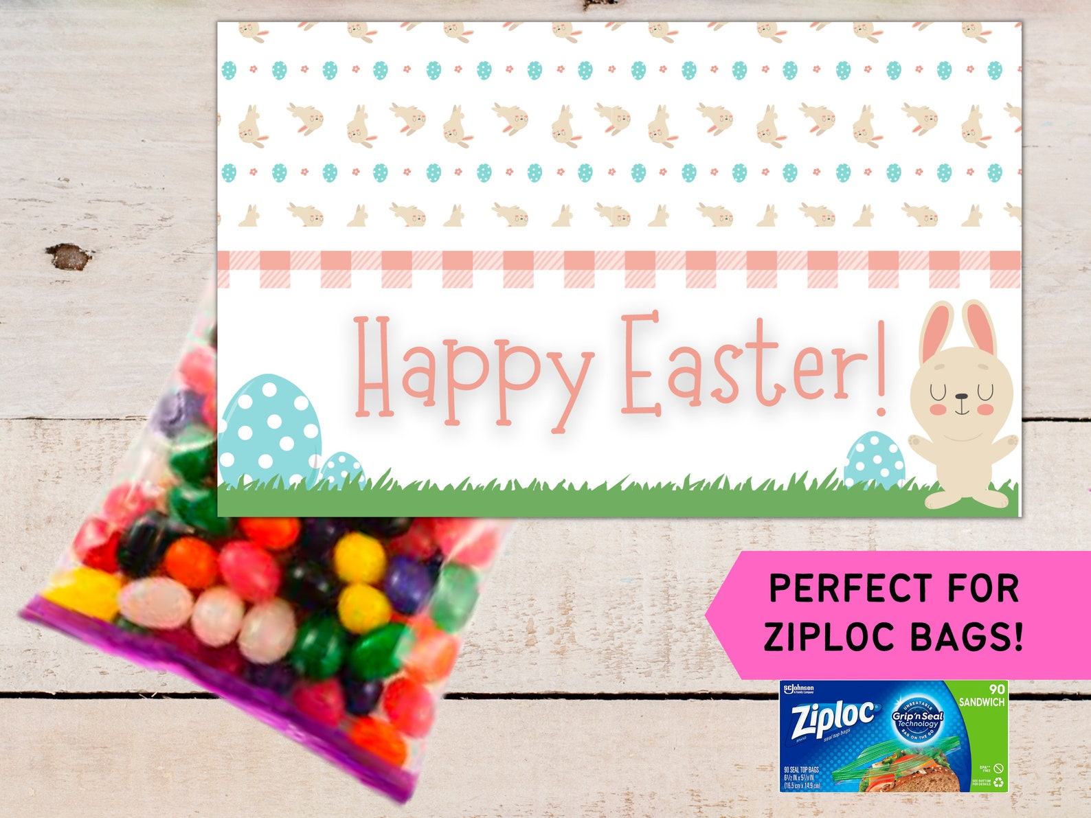 Printable Easter Treat Bag Tag Happy Easter Tag Ziploc - Etsy