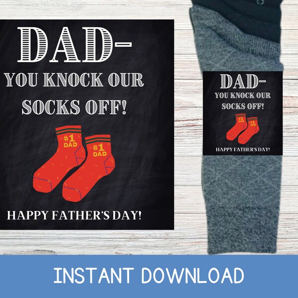 Printable Father's Day Sock Gift Tag, Sock Gift for Dad or Grandpa, You Knock Our Socks Off, Printable Sock Tag, Instant Download