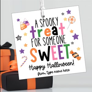 Afdrukbare griezelige traktatie voor iemand zoete Halloween Gift Tag, Halloween Party Favor Tag, Trick Or Treat Bag Tag, bewerkbare Instant Download