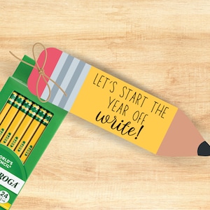 Etiquette cadeau crayon imprimable, Rentrée scolaire, Premier jour d'école, Commençons l'année sans écrire, Etiquette crayon, Cadeau pour le personnel, Téléchargement immédiat