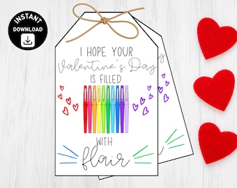 Printable Flair Pen Valentine Tag, Valentine's Day Card for Teacher, Staff Valentines, Valentine Cards, Flair Pen Tag, Instant Download