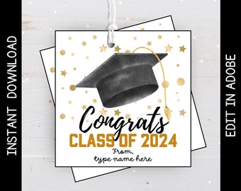 Printable Graduation Gift Tags, Congrats Class of 2024 Tag, Congratulations Graduate, Graduation Gift Idea, Editable Instant Download