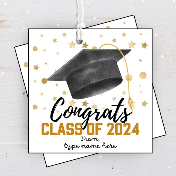 Printable Graduation Gift Tags, Congrats Class of 2024 Tag, Congratulations Graduate, Graduation Gift Idea, Editable Instant Download